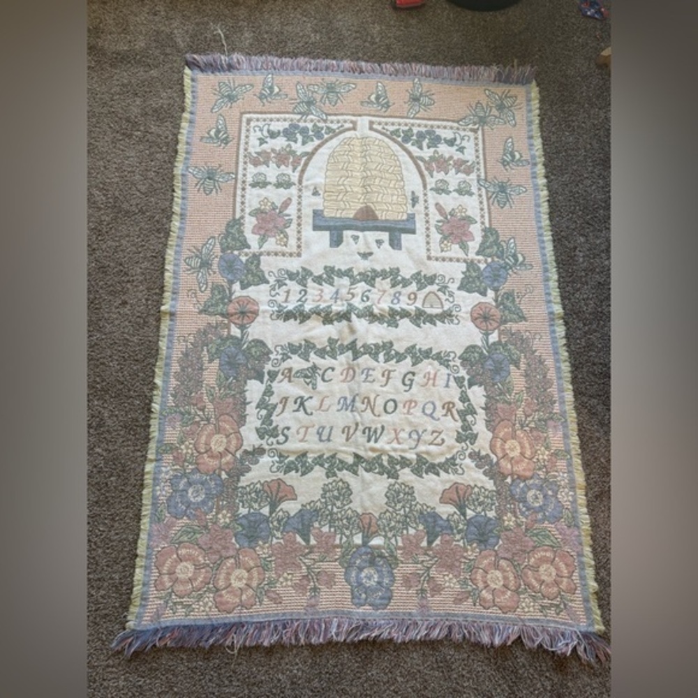Vintage Beehive alphabet nursery pastel tapestry blanket